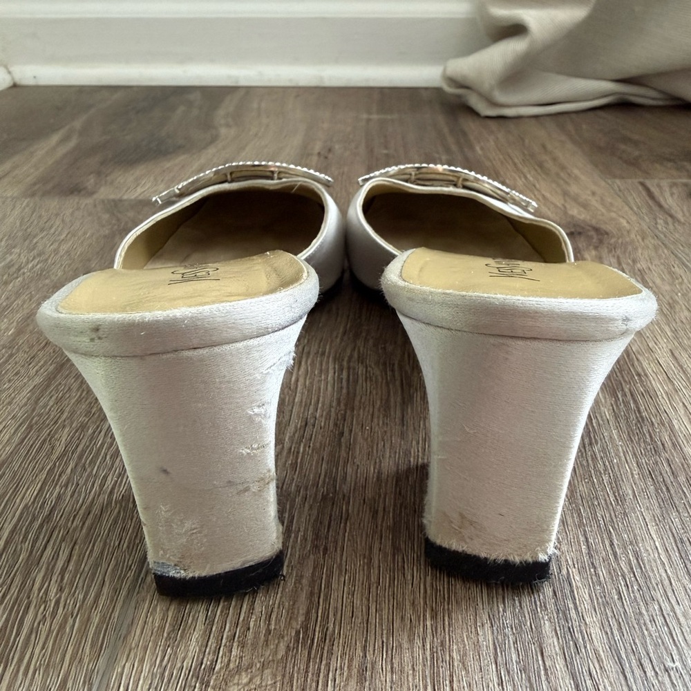 Yves Saint Laurent Ivory Satin Crystal-Trim Slip-On Mules - Picture 6 of 13